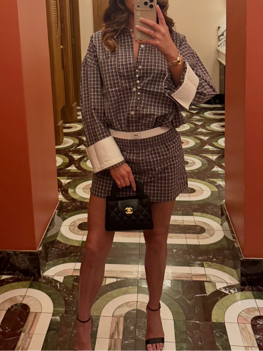 Ksubi Brown And White Plaid Mini Skirt